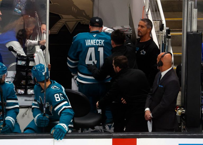 Vanecek to miss time with fractured cheek; Hertl reflects on Sharks’ tribute, return to San Jose