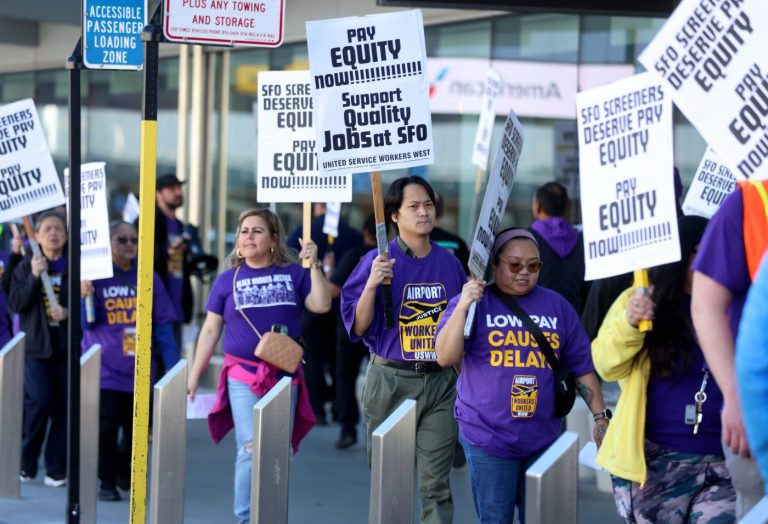 Security screeners at San Francisco International Airport protest for better pay