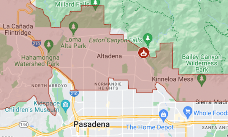 Map: Eaton Fire evacuation near Pasadena