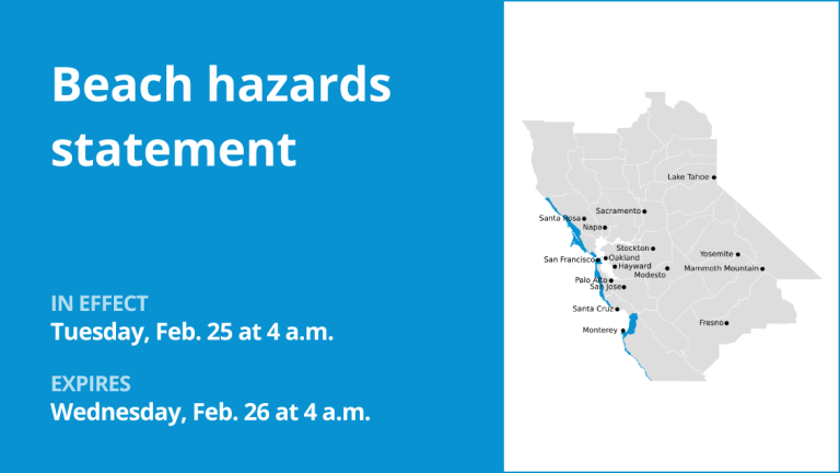 Beach hazards statement for Bay Area Shorelines for Tuesday and Wednesday – breaking waves of 15 to 18 feet expected