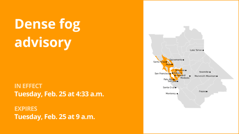 Dense fog advisory affecting Northern California until Tuesday morning