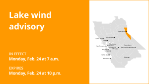 Lake wind advisory for the Greater Lake Tahoe Area for Monday