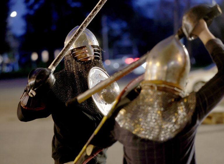 The knights of the Rockridge BART station? One group has been getting Medieval here for decades.