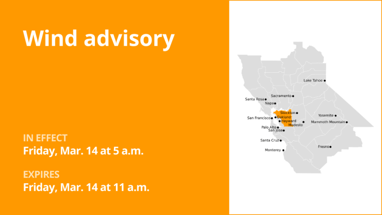 East Bay Interior Valleys and East Bay Hills placed under a wind advisory until Friday midday