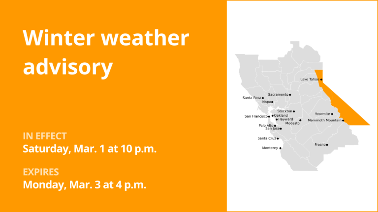 The Greater Lake Tahoe Area and the Mammoth Mountain Area under a winter weather advisory from Saturday to Monday