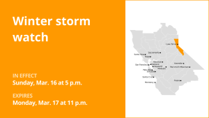 The Greater Lake Tahoe Area placed under a winter storm watch Sunday and Monday