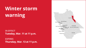 The Greater Lake Tahoe Area under a winter storm warning from Tuesday to Thursday – up to 2 inches of snow