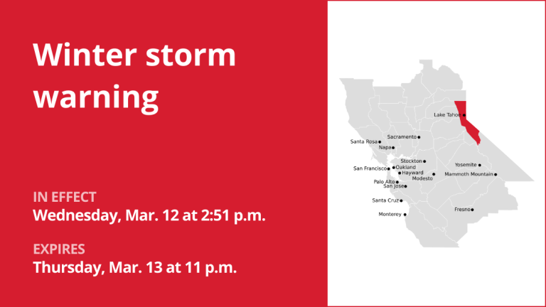 The Greater Lake Tahoe Area under a winter storm warning until Thursday night – up to 2 inches of snow