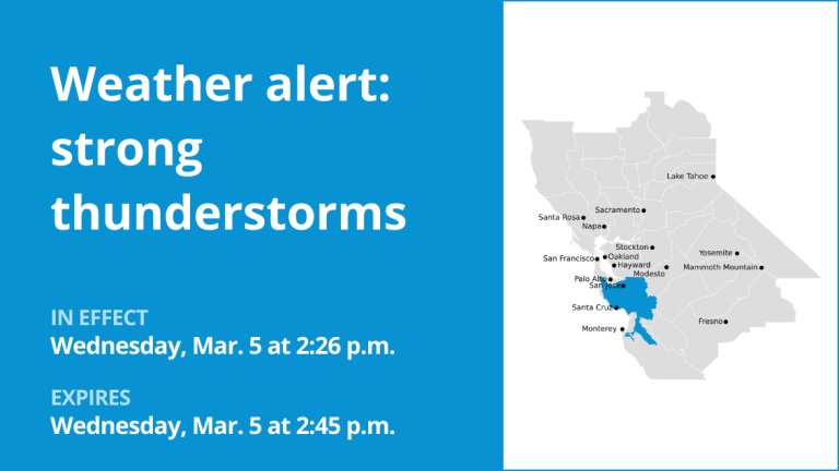 Thunderstorms with pea-sized hail to hit Northern California Wednesday