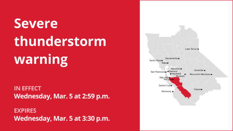 Update: Damaging winds expected with thunderstorms in Santa Clara and San Benito counties Wednesday