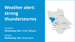 Weather alert issued for strong thunderstorms in North Bay Wednesday afternoon