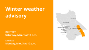 Yosemite under a winter weather advisory from Saturday to Monday – up to 10 inches of snow